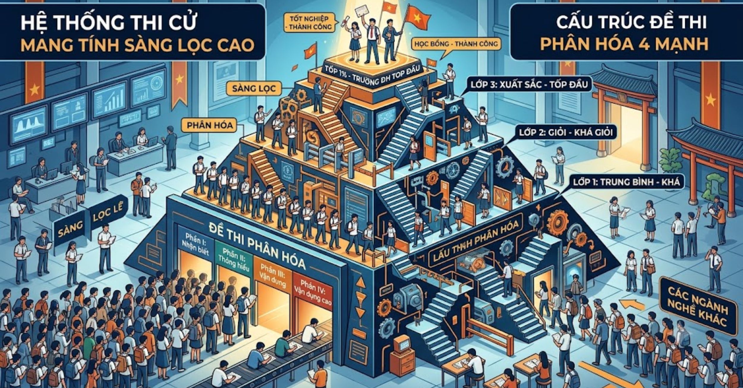 Hệ thống thi cử mang tính sàng lọc cao và cấu trúc đề thi phân hóa mạnh
