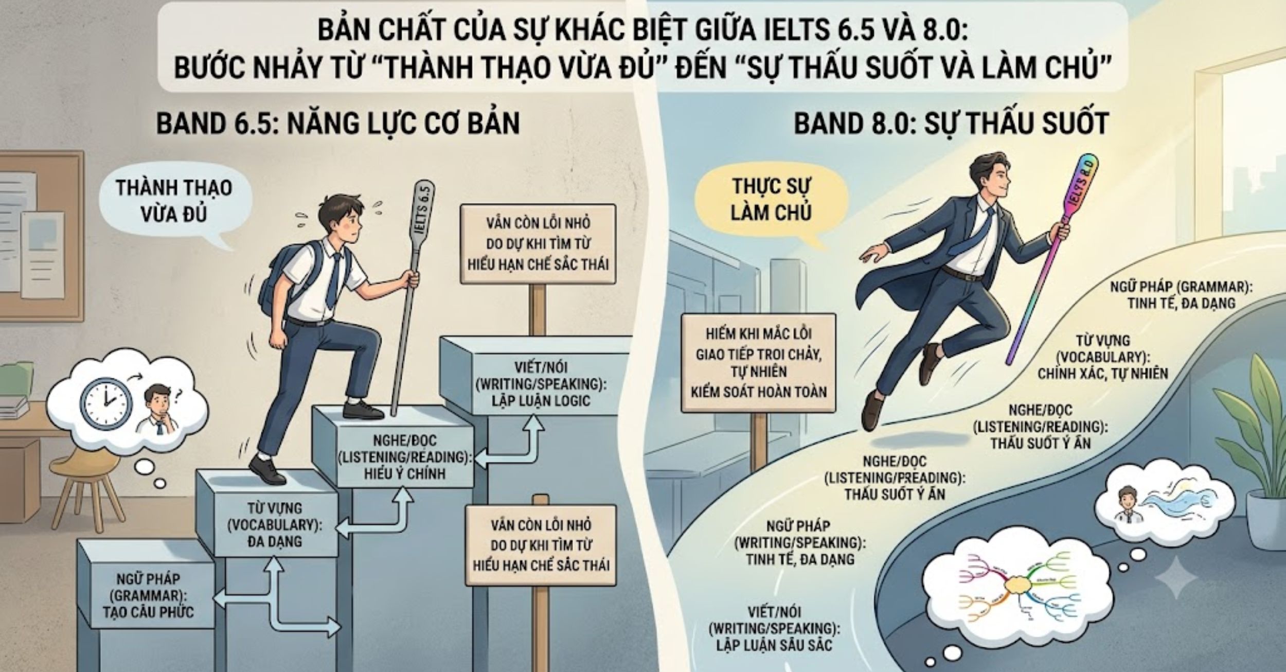 Khoảng cách giữa 6.5 và 8.0 IELTS: Bản chất của sự khác biệt là gì?